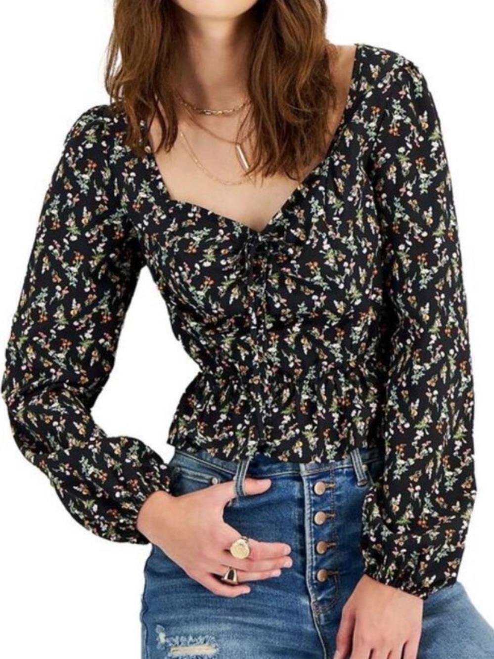 Kingston Grey Black Floral Puff Sleeve Peplum Top
Shirt Juniors size XLARGE